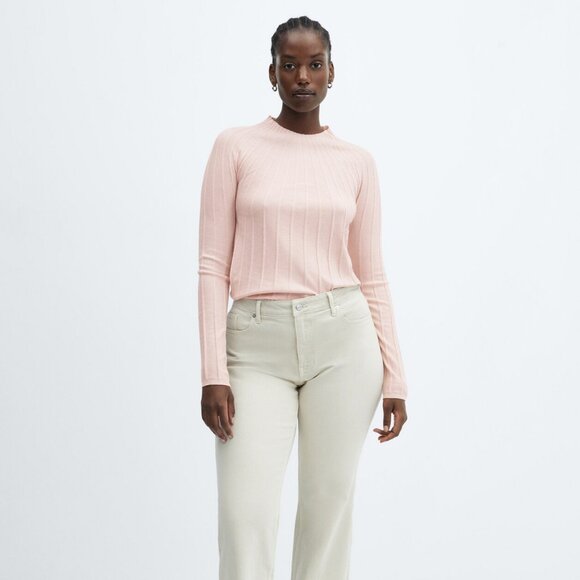 Mango Pink Perkins-neck Ribbed Knit Sweater - Picture 2 of 6